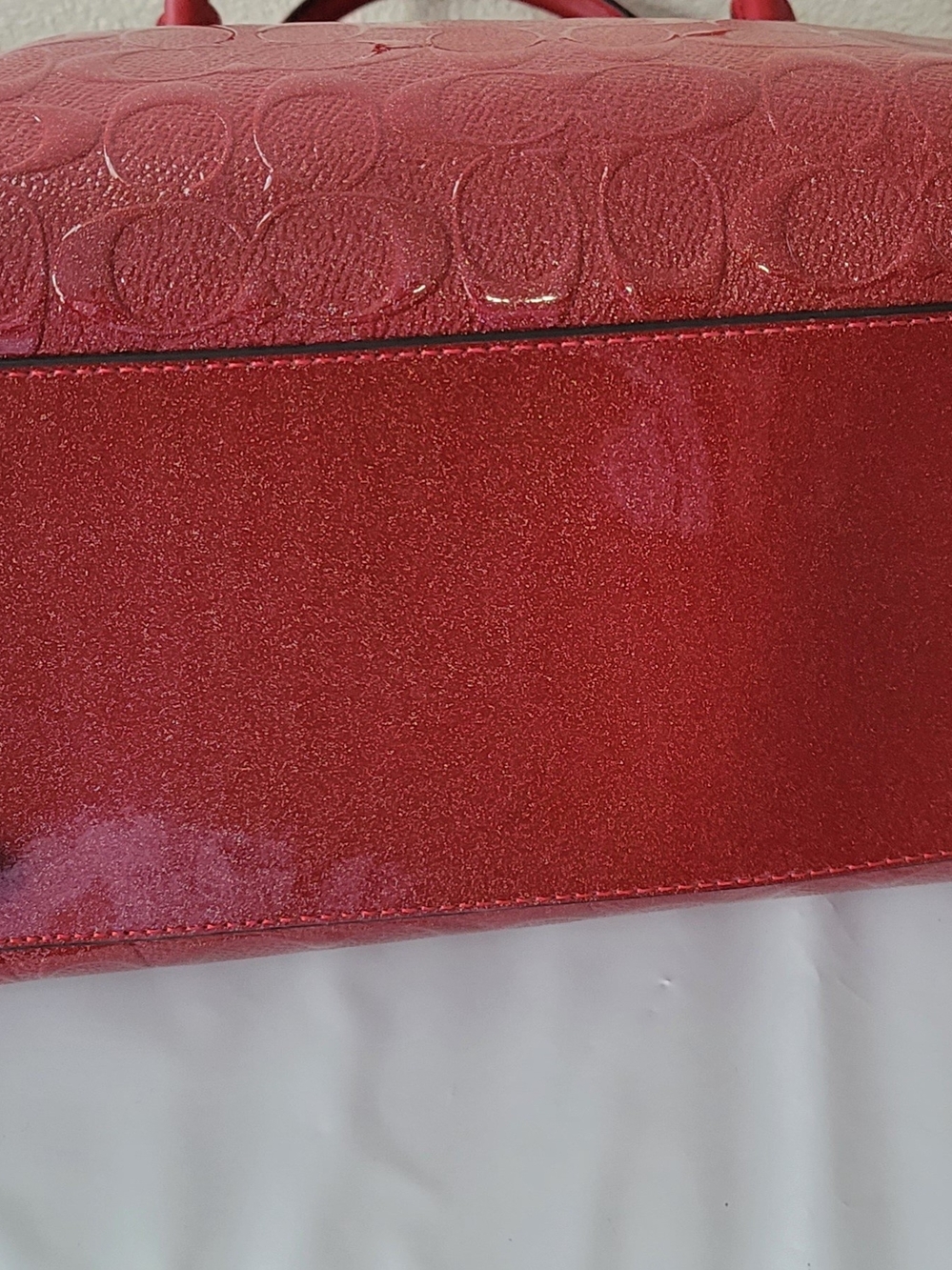 Coach Red Signature Satchel with Gold Chain Accent - Picture 3 of 4